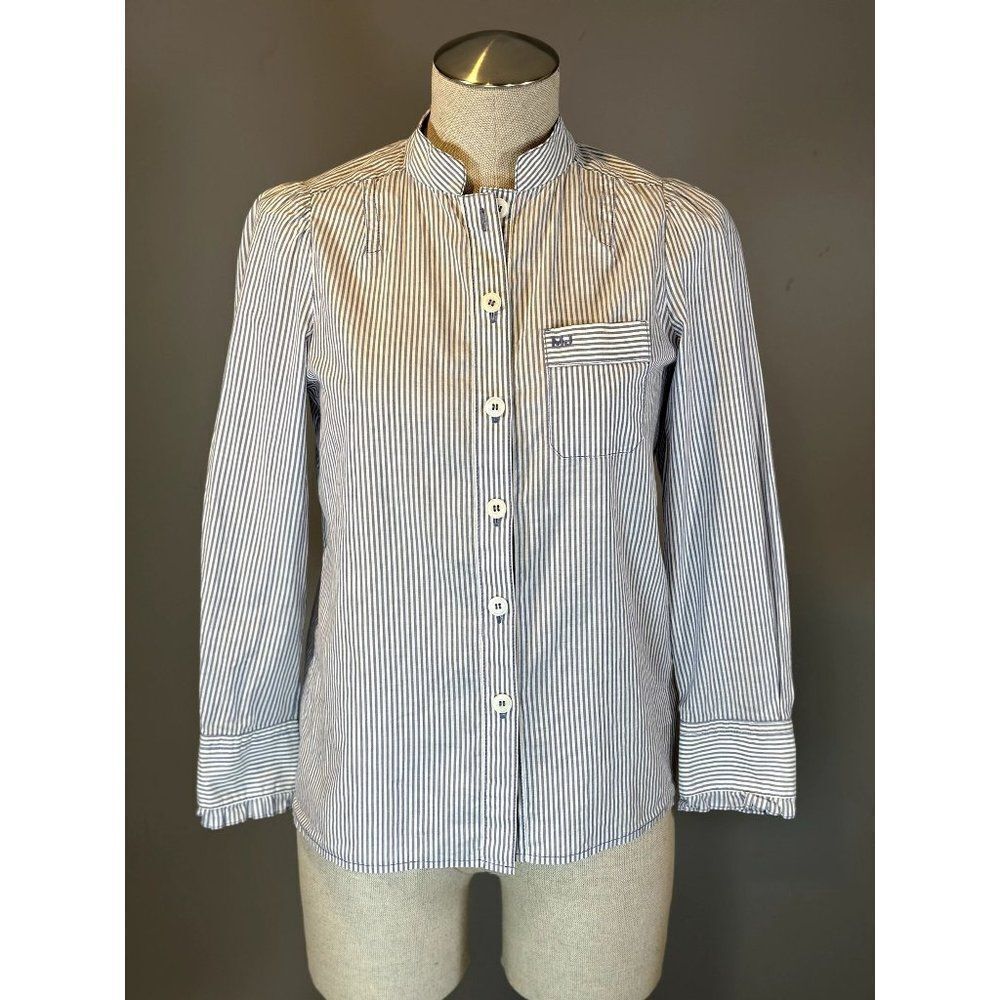 Marc Jacobs Striped Cotton Button Down Collarless Blouse Size 2